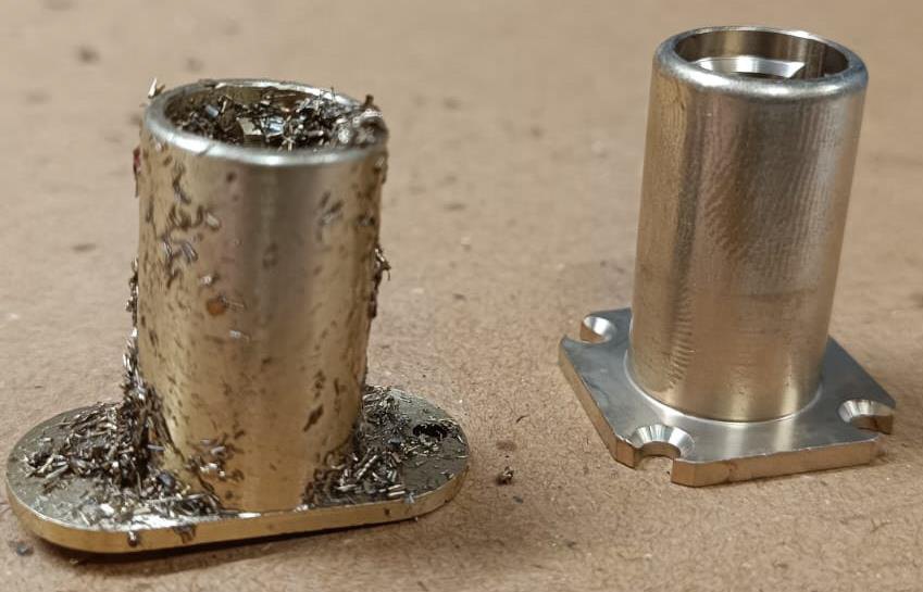 Lock cylinder pair straight from the trial set — as received and after cleaning.