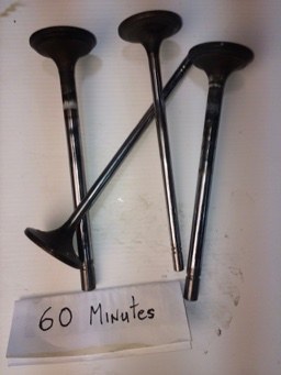 Cat engine valves after sixty minutes, stems and faces clean