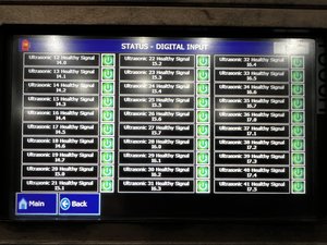 EVS 7000-PL — HMI showing 42 healthy ultrasonic channels