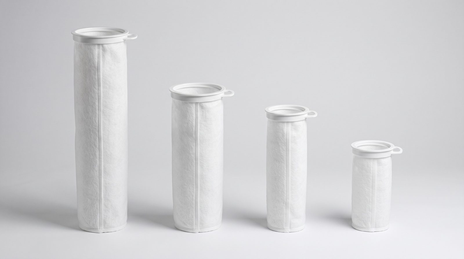 Filter bags in sizes 1 to 4 lined up