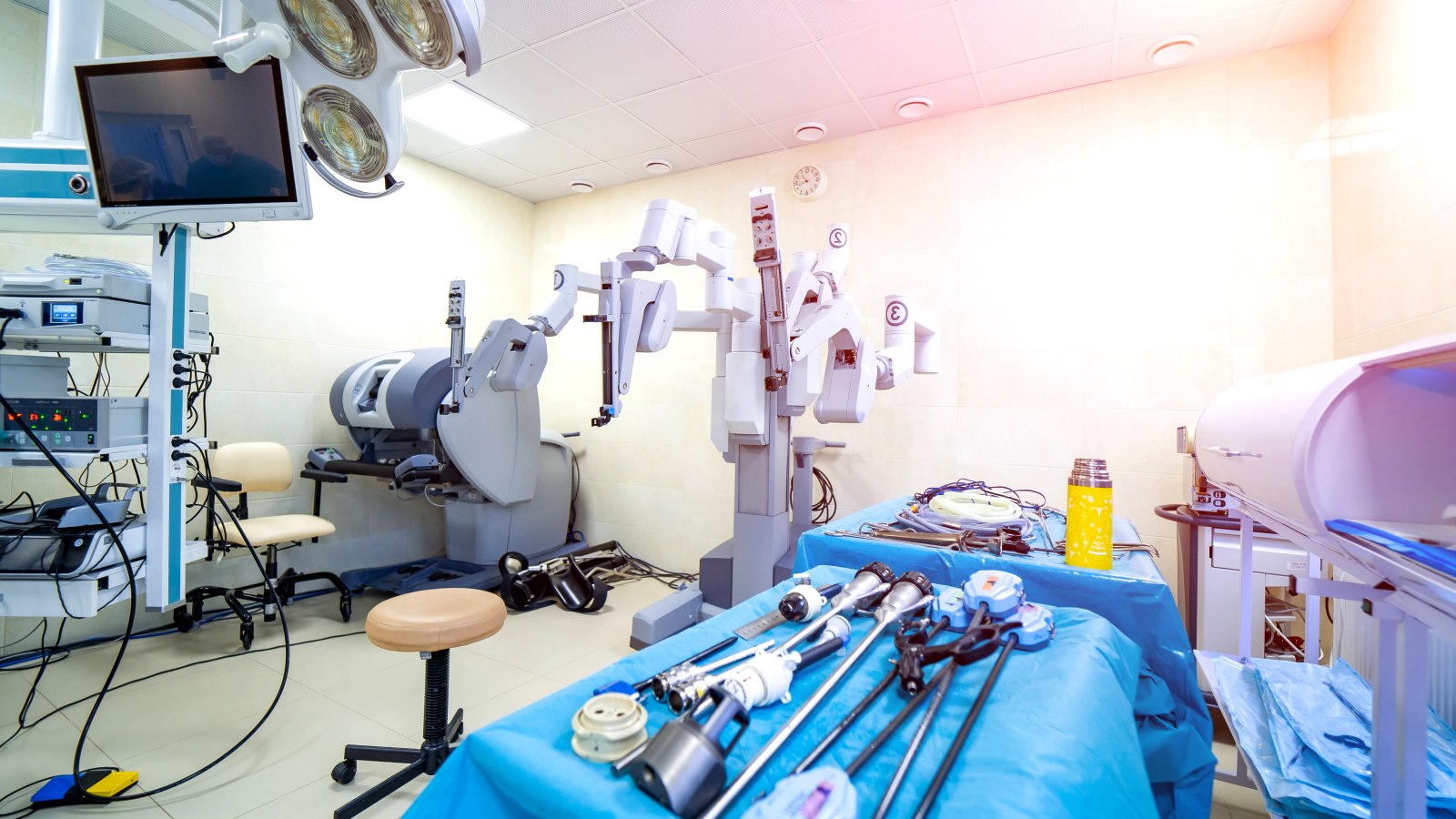 Operating theatre with surgical instruments prepared for a procedure