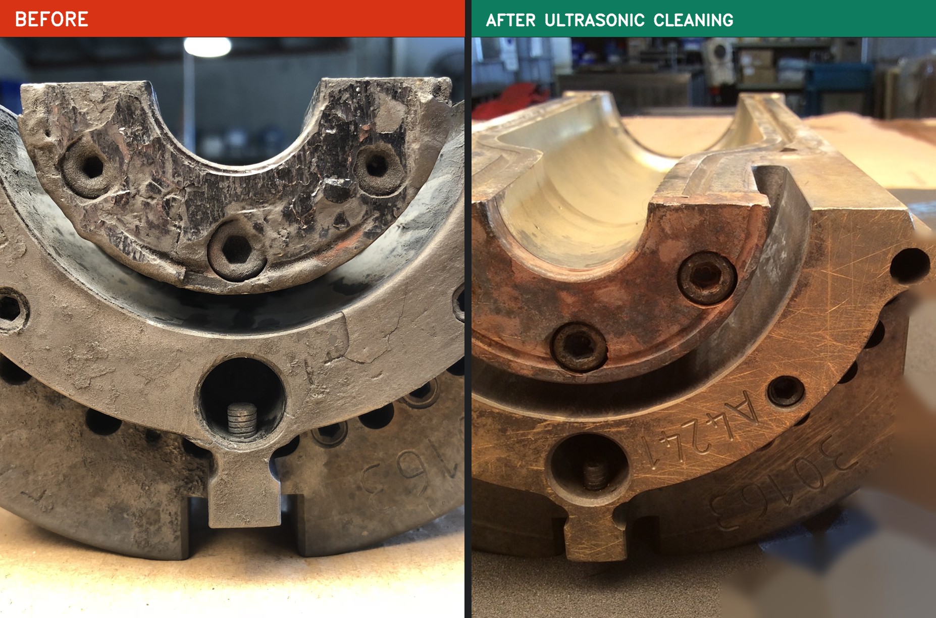 Glass bottle mould die segment before and after ultrasonic cleaning
