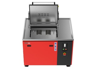 Misonics MSX 140 industrial ultrasonic cleaner — Lid open, twin pan insert fitted