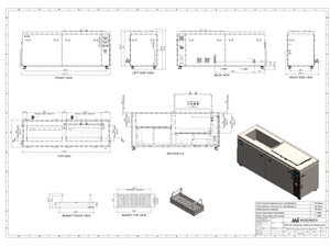 Misonics MSX 150 industrial ultrasonic cleaner — General arrangement drawing — rev C, dimensioned