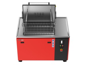 Misonics MSX 240 industrial ultrasonic cleaner — Lid open, 900 × 500 mm basket latched