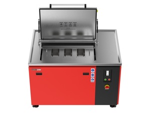 Misonics MSX 240 industrial ultrasonic cleaner — Lid open, twin pan insert fitted