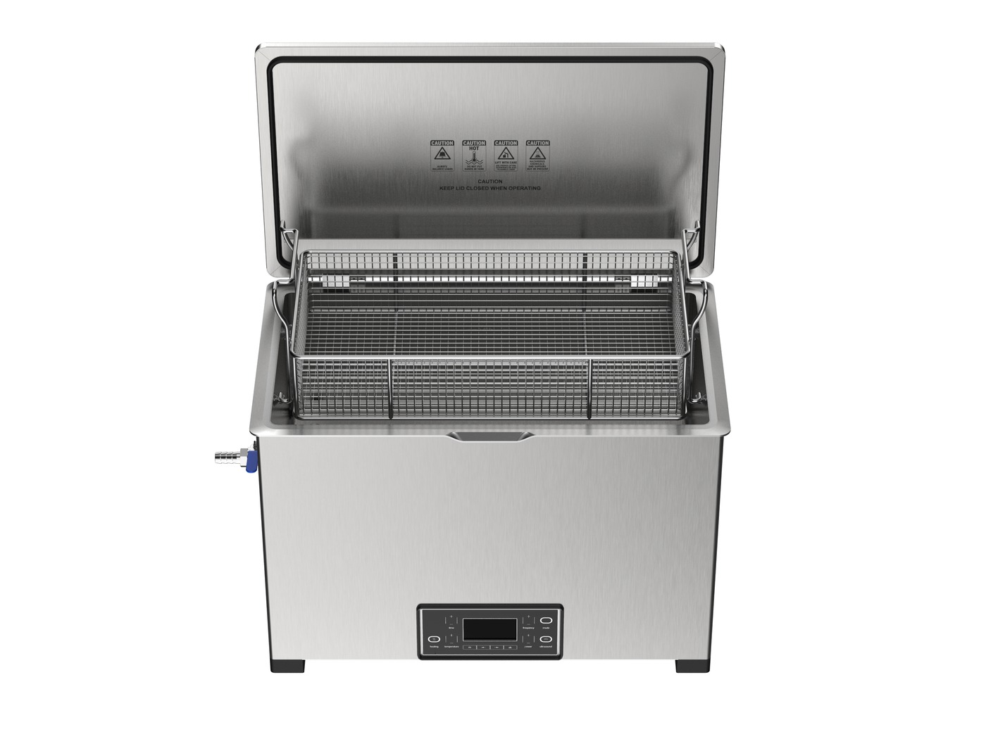 Misonics MSX 30 industrial ultrasonic cleaner — Lid open — three-quarter view