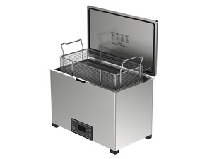 Misonics MSX 30 industrial ultrasonic cleaner — Front right, lid open