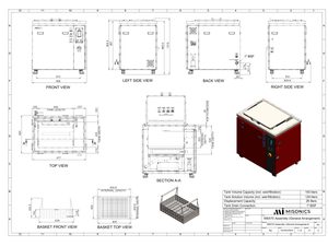 Misonics MSX 70 industrial ultrasonic cleaner — General arrangement drawing — rev C, dimensioned