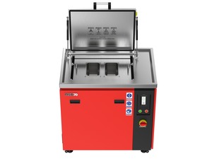 Misonics MSX 70 industrial ultrasonic cleaner — Lid open, twin pan insert fitted