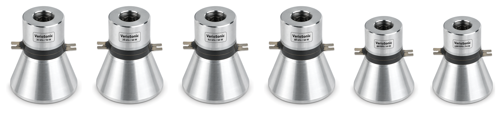 The Misonics VarioSonic single-frequency transducer range, 20 kHz to 130 kHz