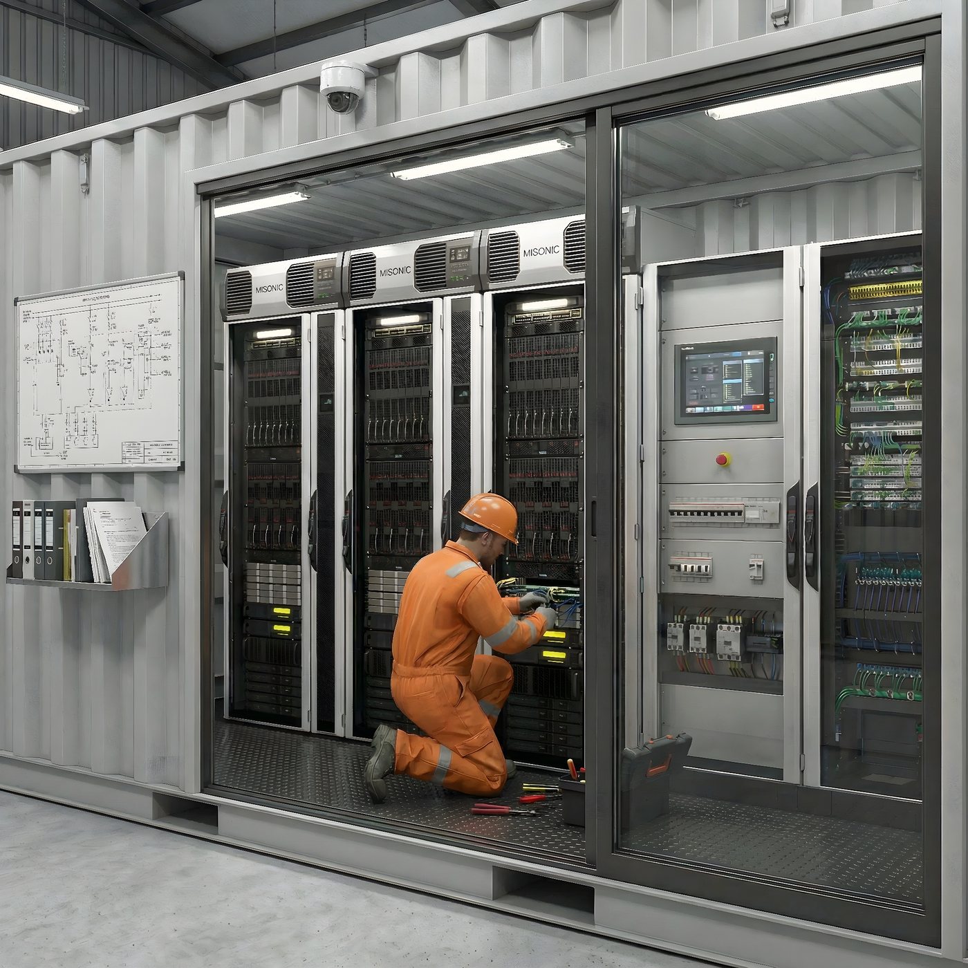 Prefabricated electrical container housing generator cabinets, distribution board and air-conditioning