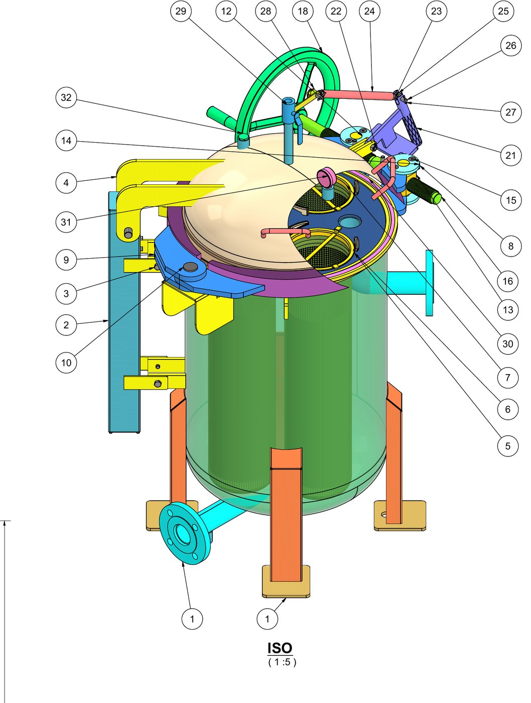 Misonics quick-opening four-bag filter — general arrangement ISO view