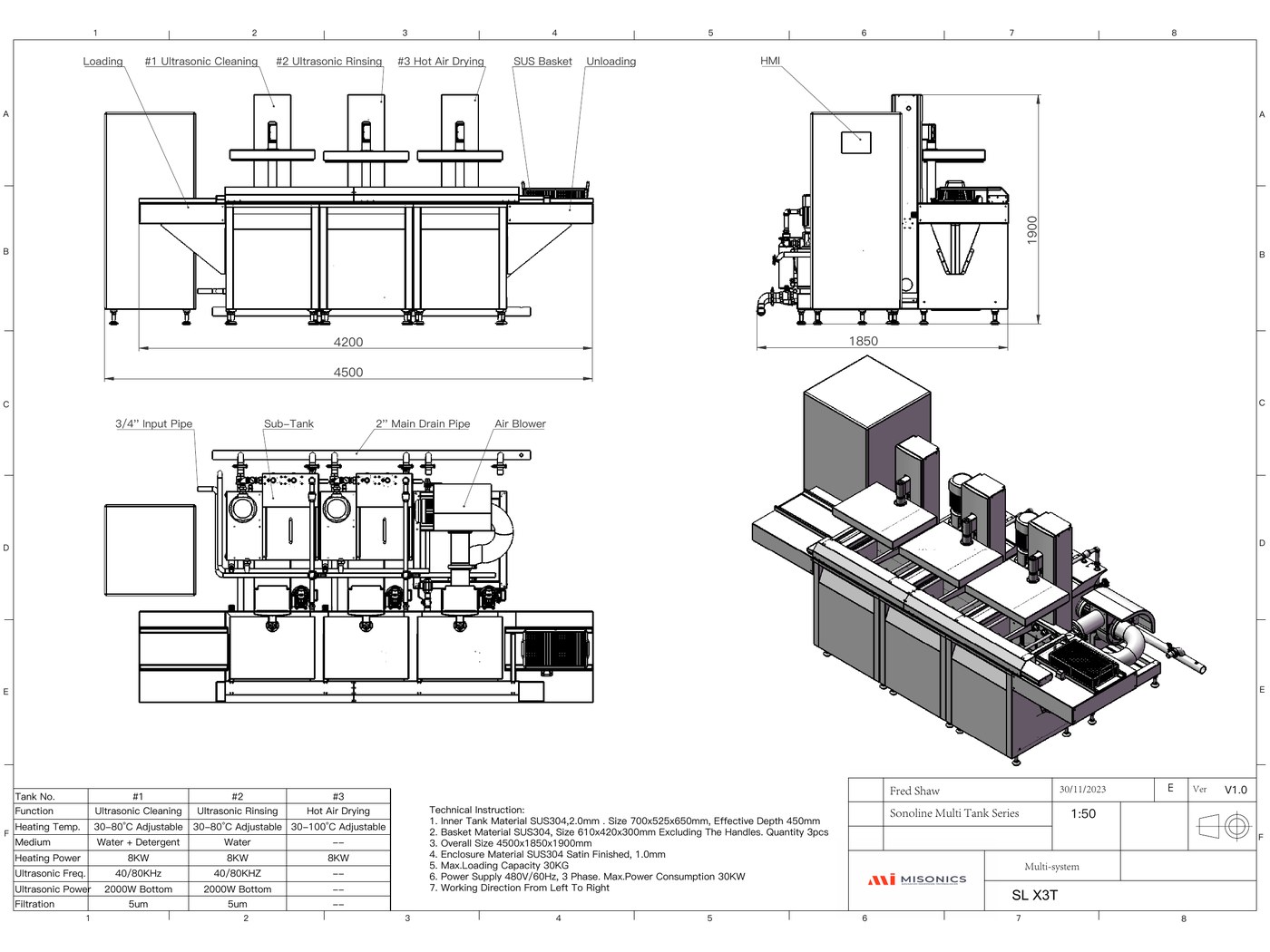 Multi-tank automated ultrasonic line, general arrangement