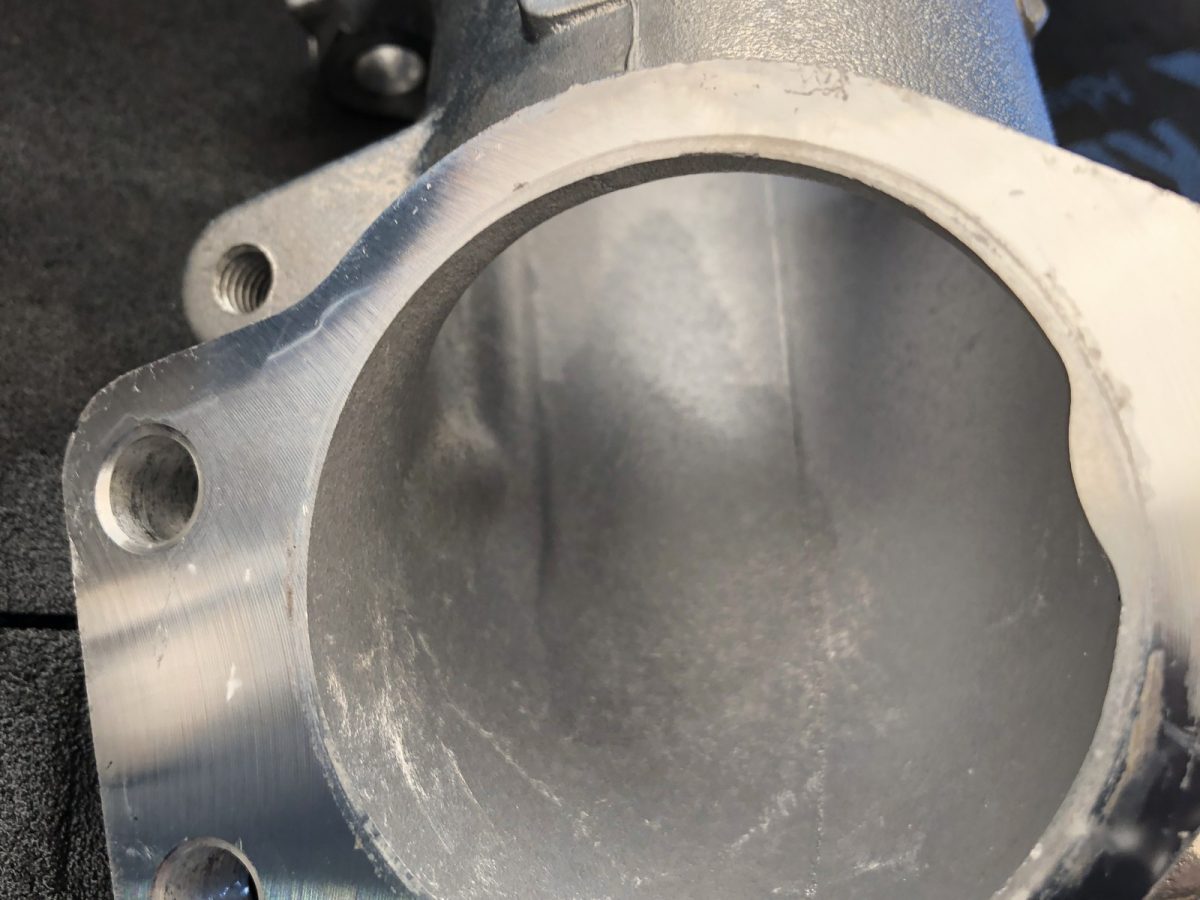 The same bore decoked, machined finish intact