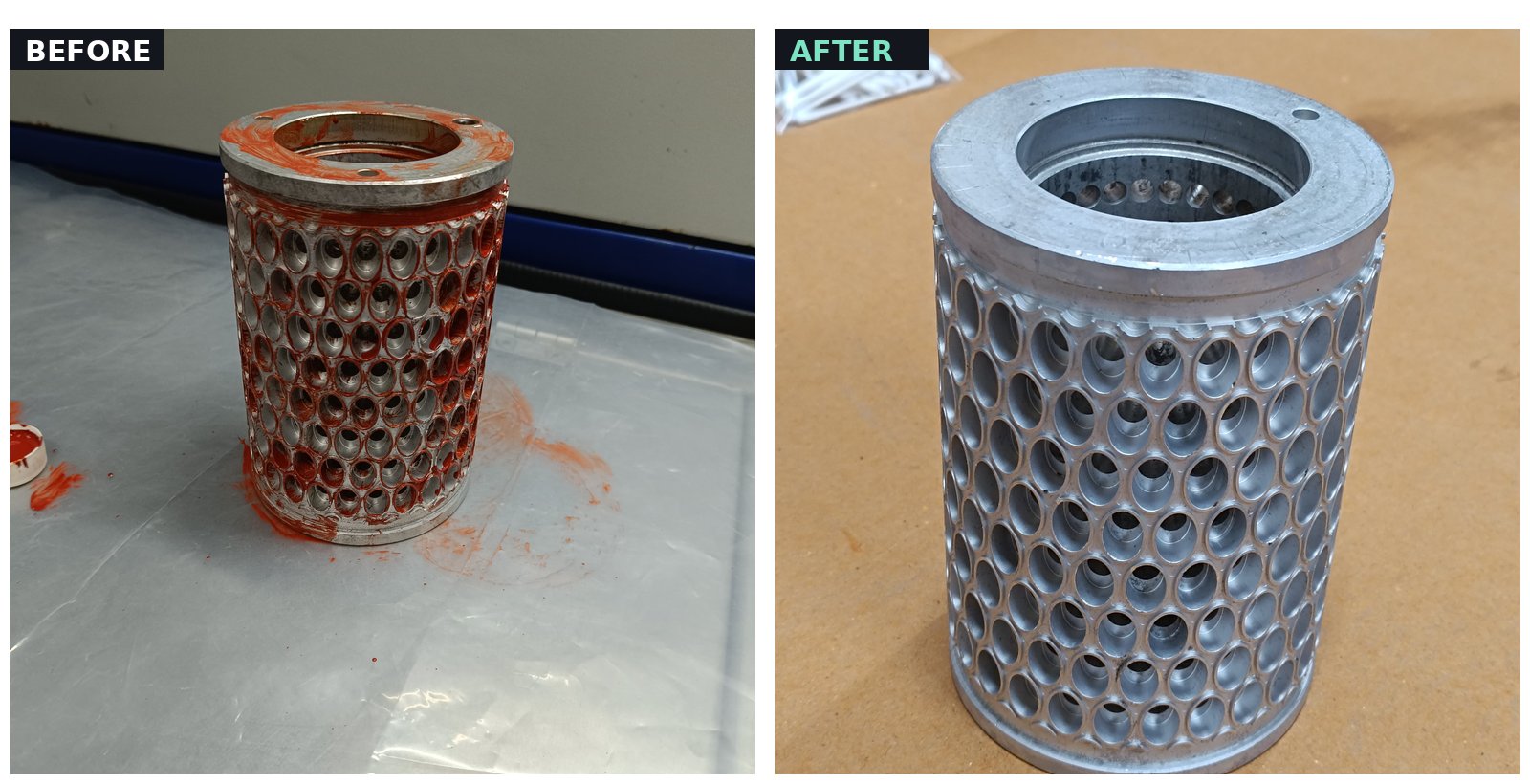 Before and after — strainer cleaned on an UltraWash trial